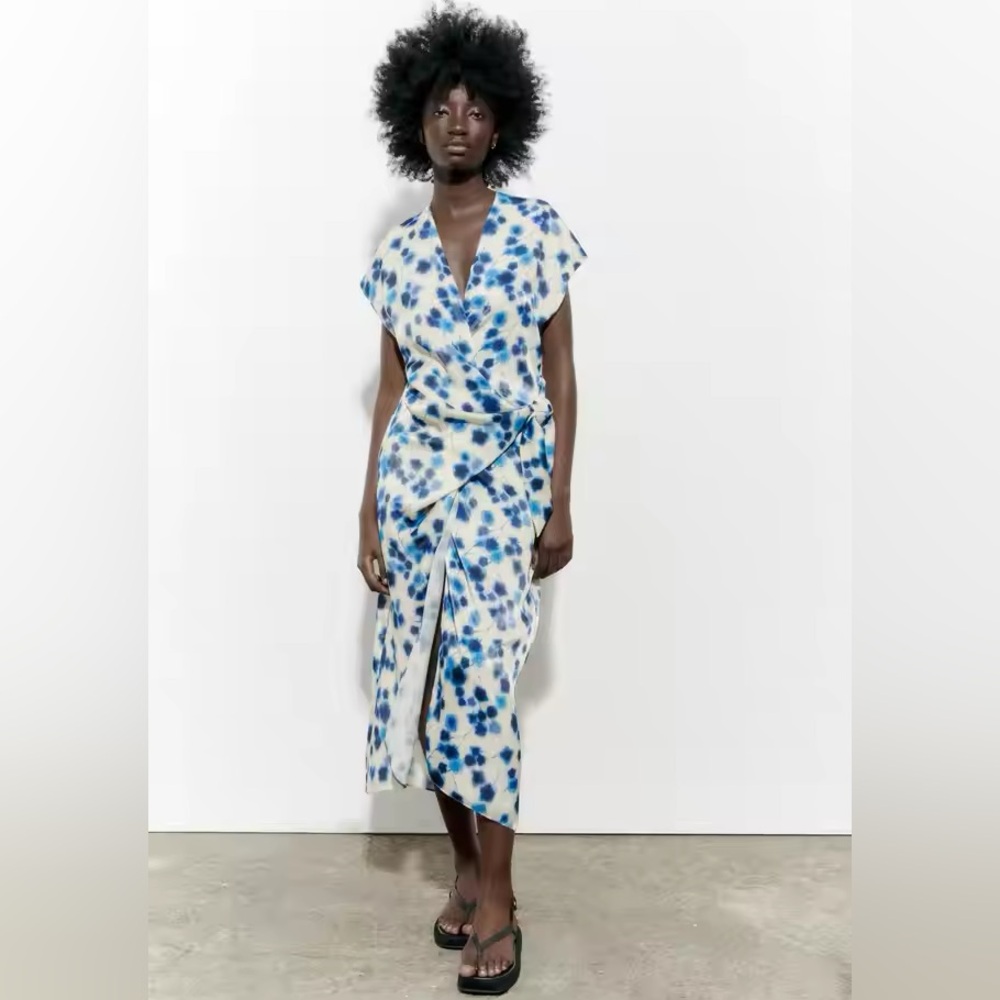 Zara Blue Floral Wrap Dress